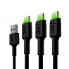 Set 3x Cablu USB-C Tip C 120cm LED Green Cell Ray cu încărcare rapidă, Ultra Charge, Quick Charge 3.0