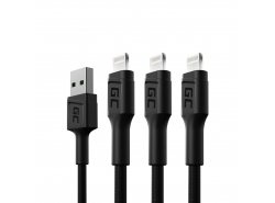 Set 3x Cablu USB Green Cell GC Ray - Fulger 120cm pentru iPhone, iPad, iPod, LED alb, încărcare rapidă