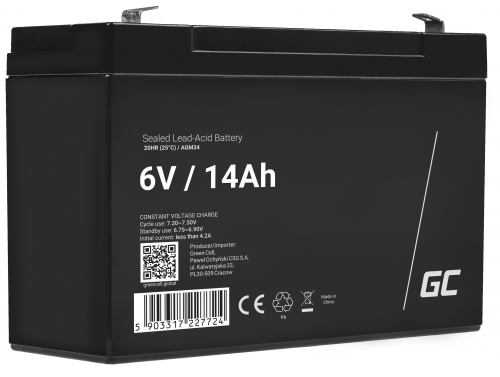 Green Cell® AGM 6V 14Ah VRLA acumulator plumb acid baterie fara mentenanta jucării sisteme de alarma