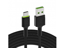 Cablu USB Green Cell GC Ray - USB-C 120cm, LED verde, încărcare rapidă ultra Charge, QC 3.0