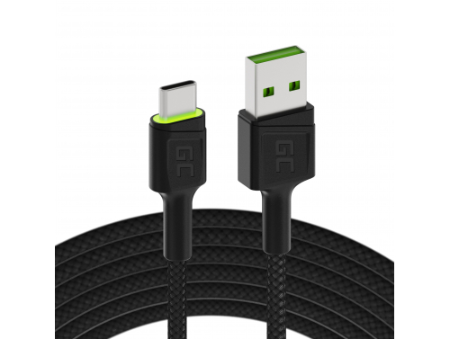 Cablu USB-C Tip C 2m LED Green Cell Ray cu încărcare rapidă, Ultra Charge, Quick Charge 3.0