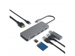 Docking Station, Adapter, HUB USB-C HDMI Adaptor HD Green Cell - 7 porturi pentru MacBook Pro, Dell XPS, Lenovo X1 Carbon și alt