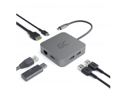 Adaptor HUB USB-C Green Cell 6 în 1 (3xUSB 3.0 HDMI 4K Ethernet) pentru Apple MacBook Pro, Air, Asus, Dell XPS, HP, Lenovo X1