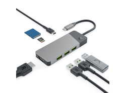 Docking Station, Adapter, Green Cell GC HUB2 USB-C 6 în 1 (USB 3.0 HDMI Ethernet USB-C) pentru Apple MacBook, Dell XPS și altele