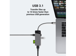 Docking Station, Adapter, Green Cell GC HUB2 USB-C 6 în 1 (USB 3.0 HDMI Ethernet USB-C) pentru Apple MacBook, Dell XPS și altele