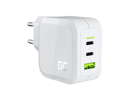 Green Cell Încărcător de rețea alb 65W GaN GC PowerGan pentru Laptop MacBook Iphone Tabletă Nintendo Switch - 2x USB-C, 1x USB-A