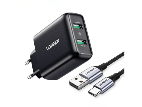 Incarcator retea UGREEN 18W, 2 x USB, Încărcare rapidă Power Delivery 3.0, Culoare neagră
