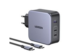 Incarcator retea UGREEN 140W, Tehnologia GaN, 2 x USB-C, 1 x USB-A, include un cablu USB-C - USB-C de 1,5 metri în pachet.