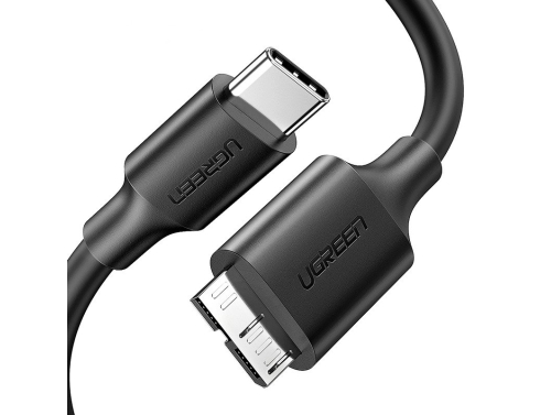 Cablu Micro-B USB - USB-C UGREEN de 1 metru, negru, Transfer rapid de date Super Speed 3.0, Pentru cameră, disc, smartphone