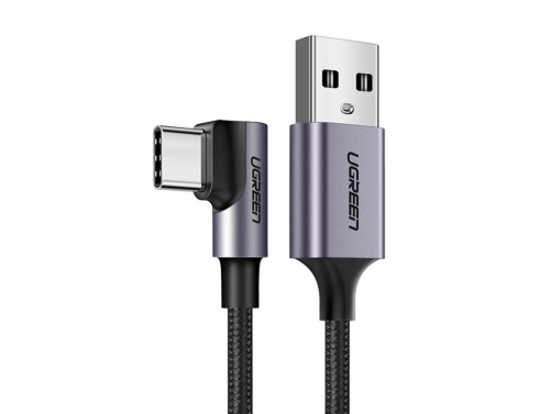 Cablul unghiular reagle, USB-A la USB-C UGREEN, 3A, 200 cm, încărcare rapidă Quick Charge 3.0, culoare negru-argintiu
