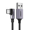 Cablul unghiular reagle, USB-A la USB-C UGREEN, 3A, 200 cm, încărcare rapidă Quick Charge 3.0, culoare negru-argintiu