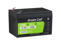 Green Cell® LiFePO4 Baterie 12Ah 12.8V 153.6Wh litiu-fier-fosfat pentru Sistem fotovoltaic, Camper, Barca