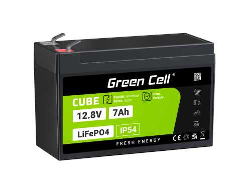 Green Cell CUBE LiFePO4 Baterie 7Ah 12.8V 89.6Wh litiu-fier-fosfat pentru UPS, Alarmă, jucărie, CCTV Mașină pentru copii