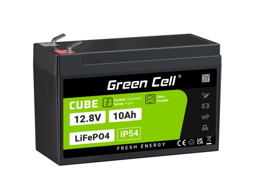 Green Cell CUBE LiFePO4 Baterie 10Ah 12.8V 128Wh litiu-fier-fosfat pentru UPS, Alimentare de urgență, Jucării, Scutere, Quad-uri