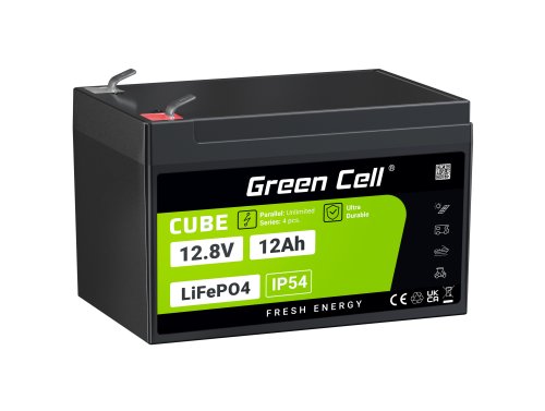 Green Cell CUBE LiFePO4 Baterie 12Ah 12.8V 153.6Wh litiu-fier-fosfat pentru UPS, Scaune cu rotile, Jucării, Scutere, Quad-uri