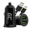 Green Cell încărcător auto USB PowerRide Nano36, 2x USB-A, 36W încărcare rapidă Ultra Charge + LED Cablu USB-C 120cm