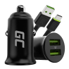 Green Cell încărcător auto USB PowerRide Nano36, 2x USB-A, 36W încărcare rapidă Ultra Charge + LED Cablu USB-C 120cm