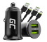 Green Cell încărcător auto USB PowerRide Nano36, 2x USB-A, 36W încărcare rapidă Ultra Charge + 2x LED Cablu USB-C 120cm