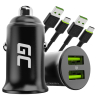 Green Cell încărcător auto USB PowerRide Nano36, 2x USB-A, 36W încărcare rapidă Ultra Charge + 2x LED Cablu USB-C 120cm
