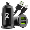 Green Cell încărcător auto USB PowerRide Nano36, 2x USB-A, 36W încărcare rapidă Ultra Charge + LED Cablu Lightning 120cm