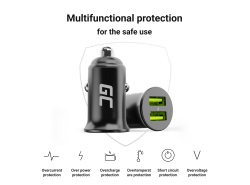 Green Cell încărcător auto USB PowerRide Nano36, 2x USB-A, 36W încărcare rapidă Ultra Charge + LED Cablu Lightning 120cm