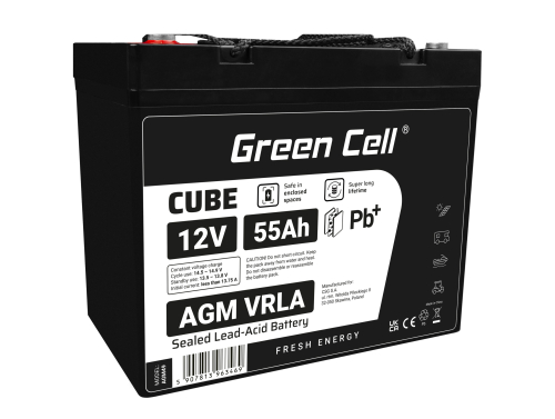 Green Cell CUBE AGM IP54 12V 55Ah VRLA acumulator plumb acid baterie fara mentenanta fotovoltaice autorulote camion