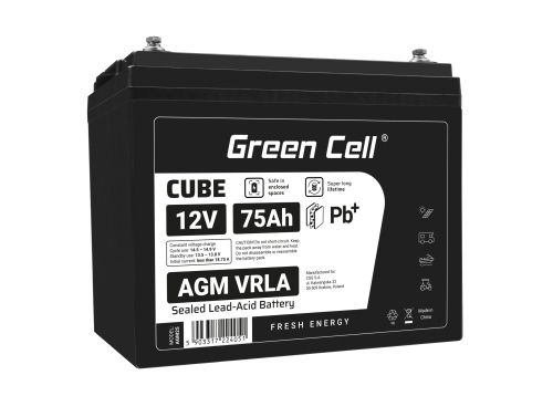 Green Cell CUBE AGM IP54 12V 75Ah VRLA acumulator plumb acid baterie fara mentenanta fotovoltaice autorulote camion