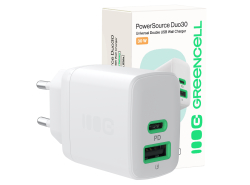 Green Cell PowerSource Duo30 încărcător USB/USB-C alb, adaptor de alimentare 30 W cu Power Delivery