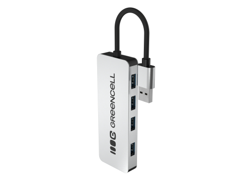 Adaptor Basic HUB Greencell USB-A 4in1 (4×USB 3.0) – transfer rapid până la 5 Gb/s, carcasă din aluminiu