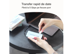 Adaptor Basic HUB Greencell USB-C 4in1 (4×USB-A 3.0) – transfer rapid până la 5 Gb/s, carcasă din aluminiu