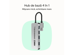 Adaptor Basic HUB Greencell USB-A 4in1 (4×USB 3.0) – transfer rapid până la 5 Gb/s, carcasă din aluminiu