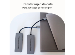 Adaptor Basic HUB Greencell USB-A 4in1 (4×USB 3.0) – transfer rapid până la 5 Gb/s, carcasă din aluminiu