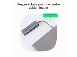 Adaptor Basic HUB Greencell USB-A 4in1 (4×USB 3.0) – transfer rapid până la 5 Gb/s, carcasă din aluminiu