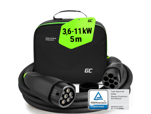 Green Cell Snap Cablu Tip 2 de încărcare EV 11kW 5m pentru Tesla Model 3 S X Y, Kia EV6, Hyundai IONIQ 5, BMW i3, Ford Mach-E
