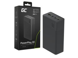 Greencell PowerPlay 30 - powerbank negru de 30 000mAh, 22,5W, 4 porturi