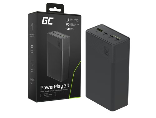 Greencell PowerPlay 30 - powerbank negru de 30 000mAh, 22,5W, 4 porturi