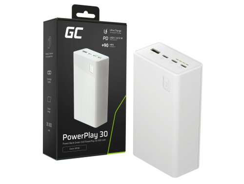 Greencell PowerPlay 30 - powerbank alb de 30 000mAh, 22,5W, 4 porturi