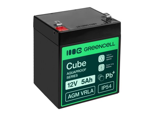 Greencell AGM VRLA 12V 5Ah acumulator fără întreținere pentru case jucării camere (91x70x102mm)