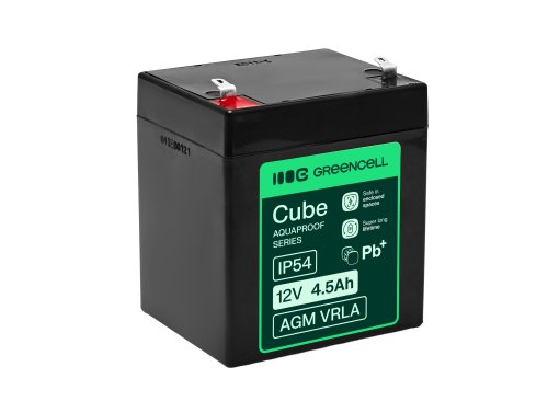 Greencell AGM VRLA 12V 4.5Ah acumulator fără întreținere pentru case de marcat, jucării, camere (90x70x106mm)