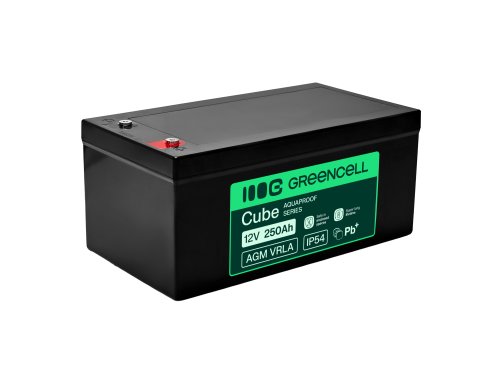 Greencell AGM VRLA 12V 250Ah acumulator fără întreținere pentru bărci, fotovoltaice, panouri solare (520x268x225mm)