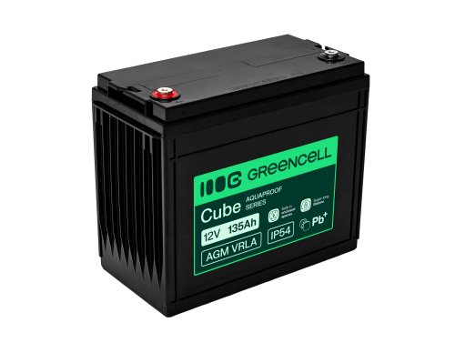 Greencell AGM VRLA 12V 135Ah acumulator fără întreținere pentru bărci, fotovoltaice, panouri solare (341x173x287mm)